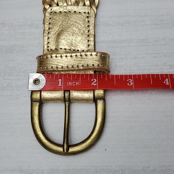 Woven Leather Belt - Metallic Gold Tone Sz Large by Calvin Klein - Picture 9 of 16